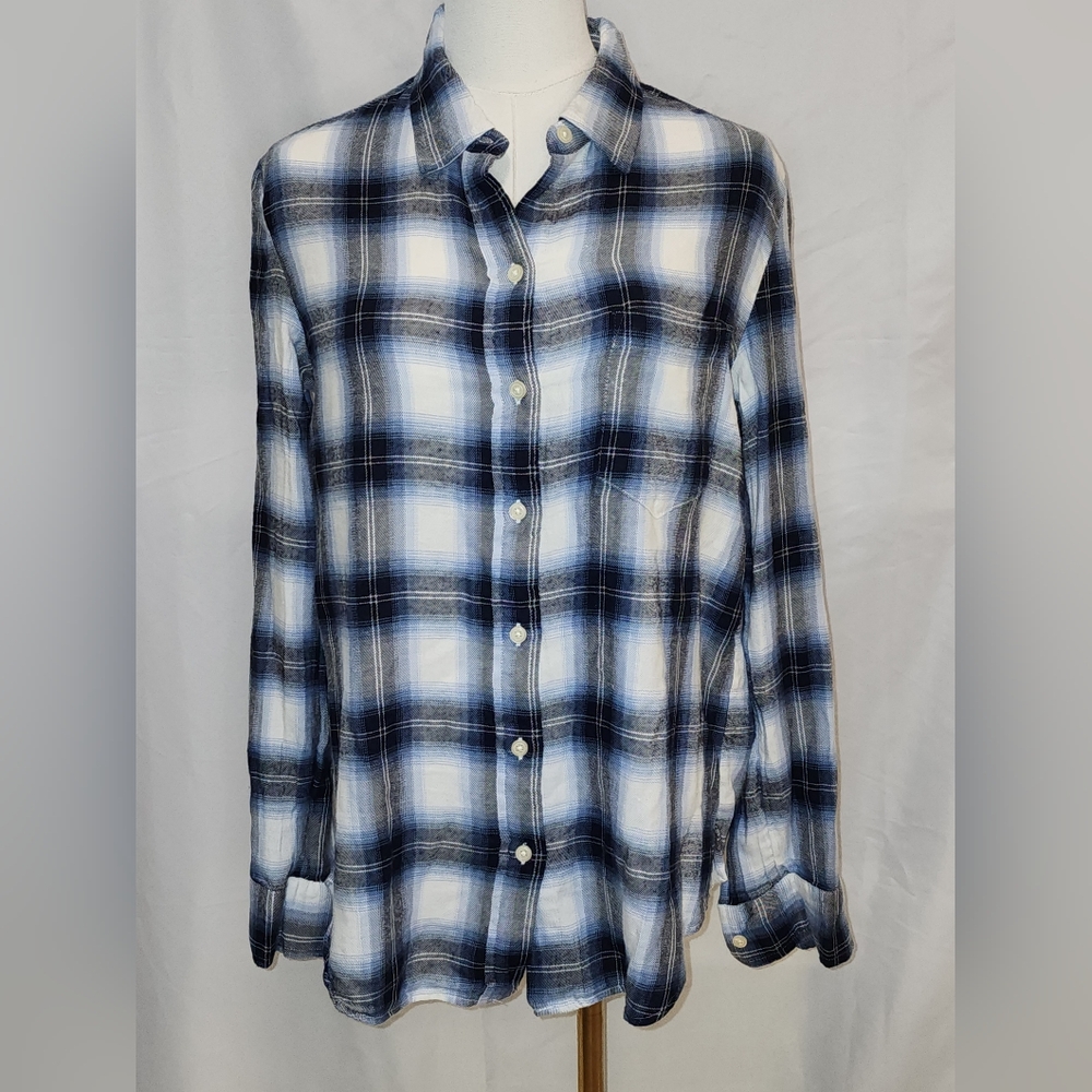 NWT GAP Factory Women's Blue and White Plaid Button-Down Shirt